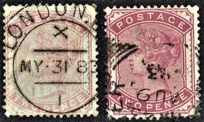 GB QUEEN VICTORIA 1881, 2x 2d PALE ROSE & DEEP ROSE, Mi.61, Sg168-168a, Used
