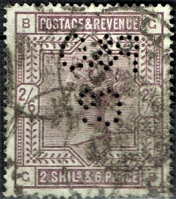 GB QUEEN VICTORIA 1884, 2'6s LILAC, Mi.82ax, Sg178, with Perfin, B-G/G-B, Used