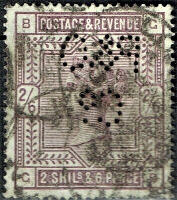 GB QUEEN VICTORIA 1884, 2'6s LILAC, Mi.82ax, Sg178, with Perfin, B-G/G-B, Used