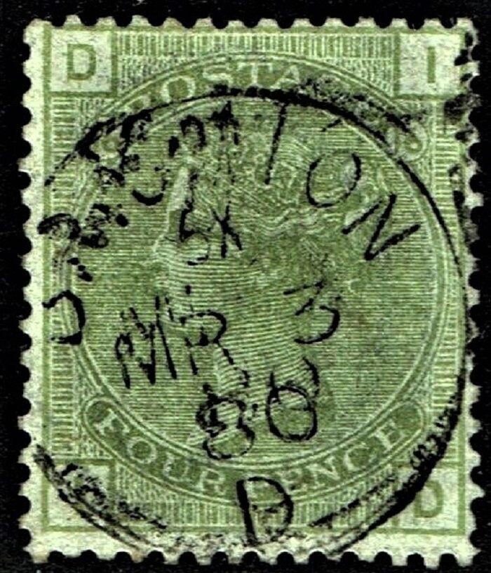 GB QUEEN VICTORIA 1877, 4d SAGE GREEN Pl.16, SG 153, Mi.48, D-I/I-D, USED/FU