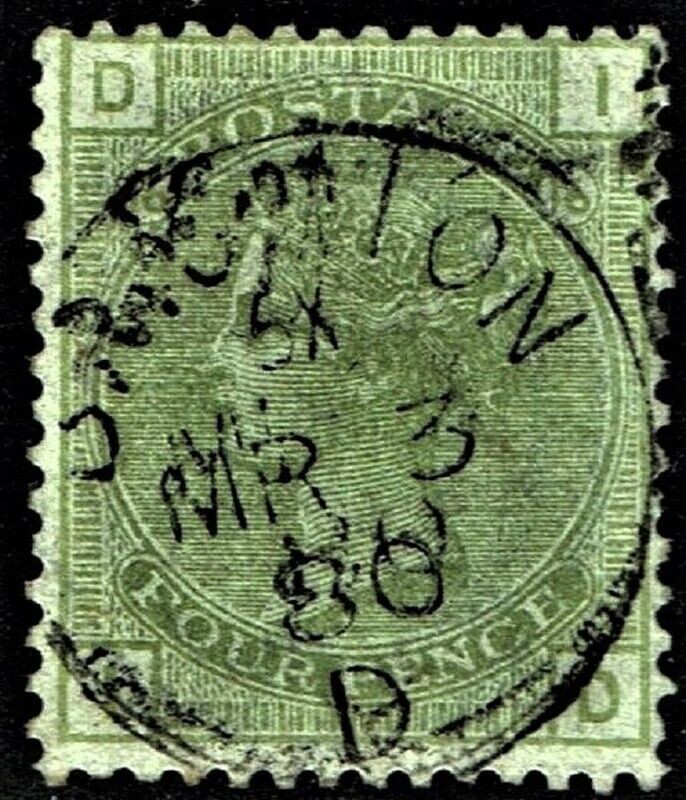 GB QUEEN VICTORIA 1877, 4d SAGE GREEN Pl.16, SG 153, Mi.48, D-I/I-D, USED/FU
