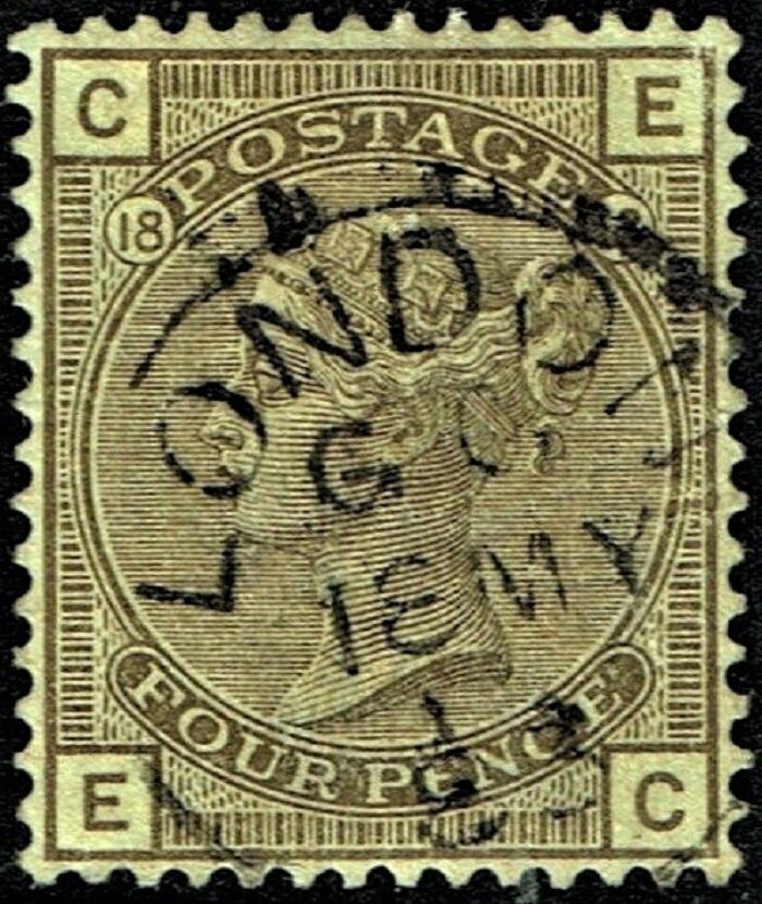 GB QUEEN VICTORIA 1882, 4d GREY-BROWN, Mi.84, Sg160 C-E/E-C, Used/ FU