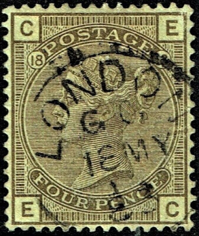 GB QUEEN VICTORIA 1882, 4d GREY-BROWN, Mi.84, Sg160 C-E/E-C, Used/ FU