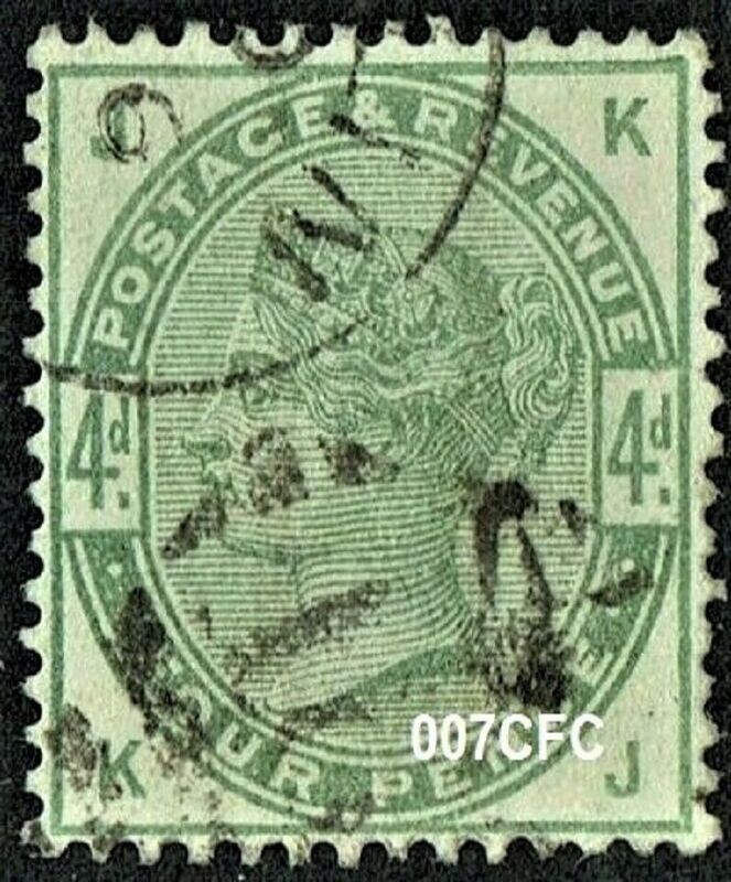 GB QUEEN VICTORIA 1884, 4d DULL GREEN Mi.77, Sg192, J-K/K-J, Used