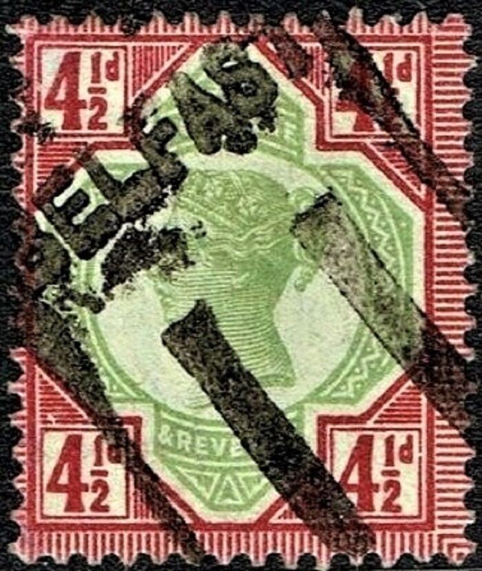 GB QUEEN VICTORIA 1892, ERRORS, 4½d GREEN & CARMINE, SG 206, Mi.92, USED