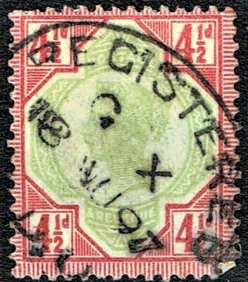 GB QUEEN VICTORIA 1892, 4½d GREEN &amp; CARMINE, Mi.92, Sg206, Used