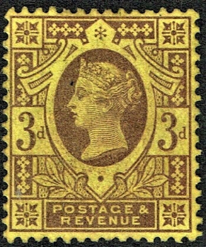 GB QUEEN VICTORIA 1887, 3d DEEP PURPLE-YELLOW, Mi90a, Sg203, Mint