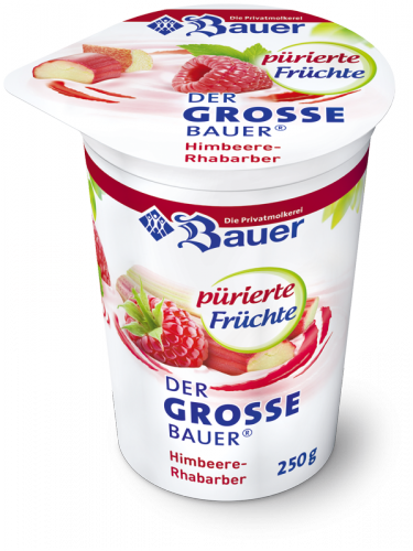 BAUER YOGURT RASPBERRY AND RHUBARB, JUST FRUITS 250g