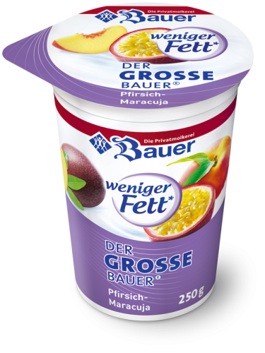 BAUER YOGURT PEACH AND PASSION FRUIT WITH LESS FAT 250g