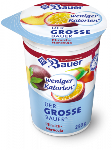 BAUER YOGURT PEACH AND PASSION FRUIT WITH LESS CALORIES 250g