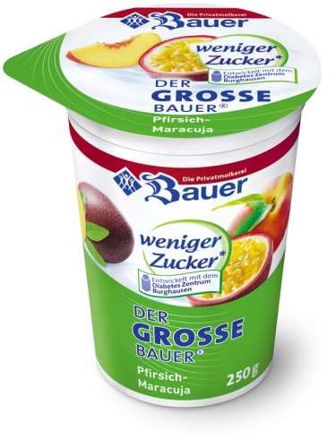 BAUER YOGURT PEACH AND PASSION FRUIT WITH LESS SUGAR 250g