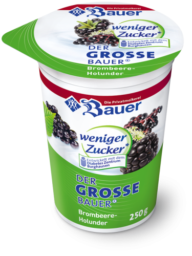 BAUER YOGURT BLACKBERRY FRUIT AND ELDER WITH LESS SUGAR 250g