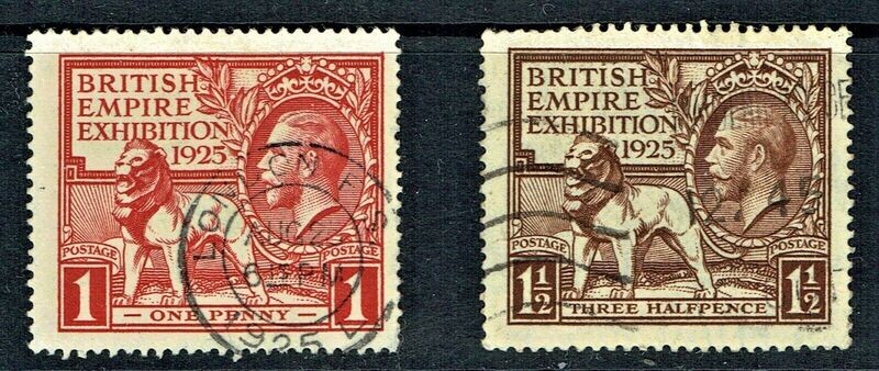 GB KING GEORGE V 1925, COMPLETE SET SG432/33, BRITISH EMPIRE EXHIBITION, USED/FU
