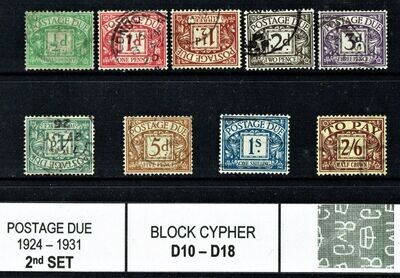 GB KING GEORGE V 1924-31, 2nd SET POSTAGE DUE SGD10-18, wmk BLOCK CYPHER, USED