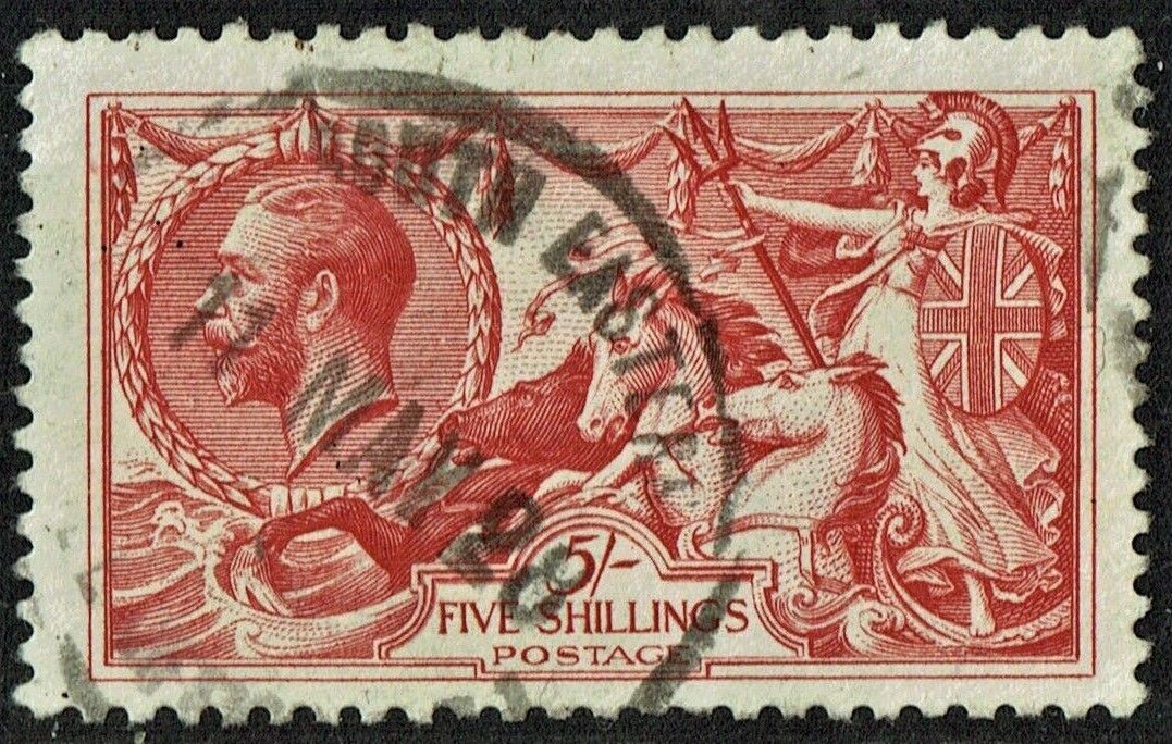 GB KING GEORGE V 1918, SEAHORSE 5s ROSE-RED, SG416, Used/FU