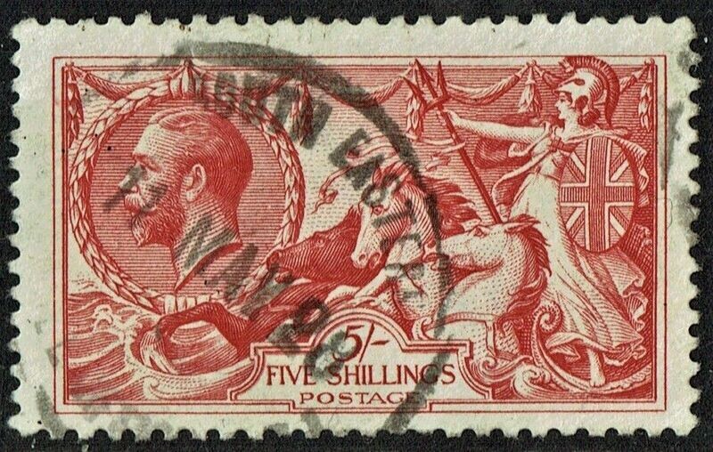 GB KING GEORGE V 1918, SEAHORSE 5s ROSE-RED, SG416, Used/FU