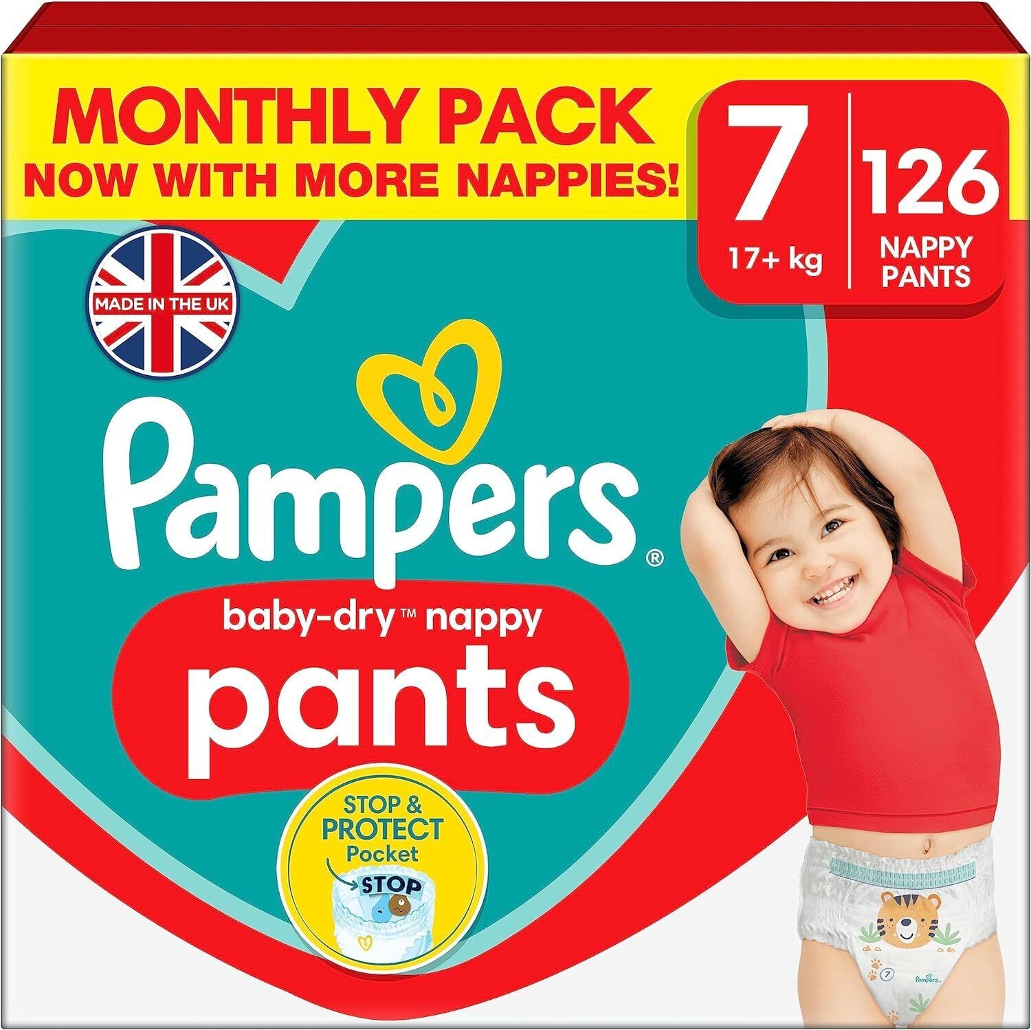 PAMPERS BABY DRY SIZE PANTS 7 x126/Pack, 17+kg MONTHLY PACK