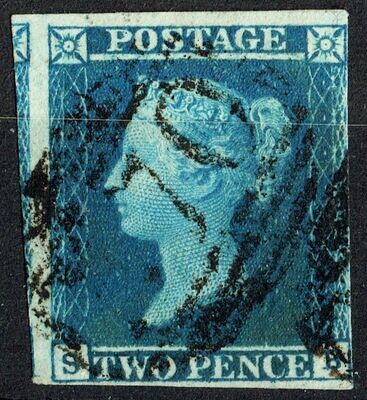 GB QUEEN VICTORIA 1840, 2d DEEP BLUE, SG 4, Mi.2, 4 MARGIN, Mi.2, S-B, Used