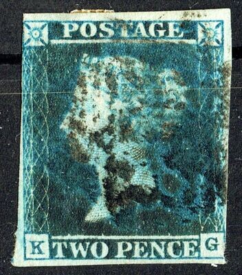 GB QUEEN VICTORIA 1840, 2d DEEP BLUE, SG 4, Mi.2, 3¾ MARGIN, K-G, Used