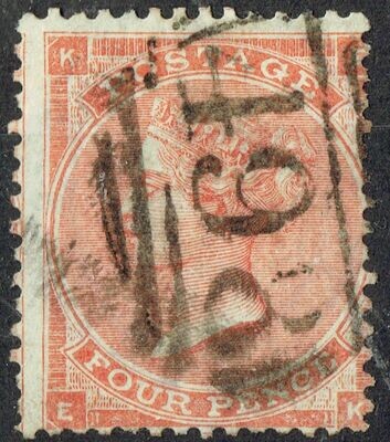 GB QUEEN VICTORIA 1862-64, 4d BRT RED, SG 81, Mi.19Ia, HAIR LINES, K-E/E-K, USED