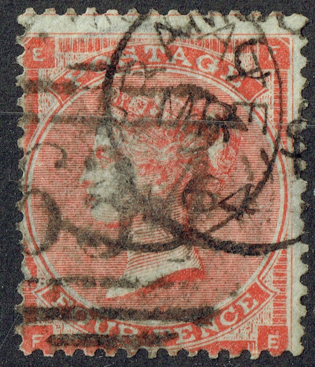 GB QUEEN VICTORIA 1862-64, 4d BRT RED, SG 81, Mi.19Ia, HAIR LINES, E-F/F-E, USED