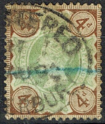 GB QUEEN VICTORIA 1887-92, 4d GREEN & DEEP BROWN, SG205a, Mi.91b, USED