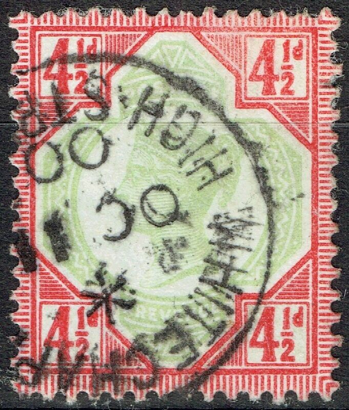 GB QUEEN VICTORIA 1892, 4½d GREEN & DP BRIGHT CARMINE, SG 206a, Mi.92a, USED