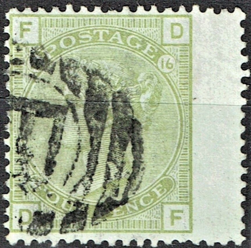GB QUEEN VICTORIA 1877, 4d SAGE GREEN Pl.16, SG 153, Mi.48, F-D/D-F, USED/FU