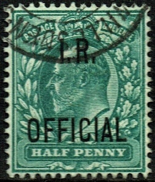 GB KING EDWARD VII 1902, I.R.OFFICIAL, ½d BLUE-GREEN, SG O20, Mi.D56, ERRORS, USED