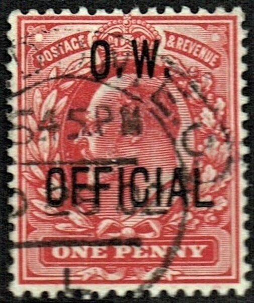 GB KING EDWARD VII 1902, O.W.OFFICIAL 1d SCARLET, SG O37, Mi.D70, USED/ FU