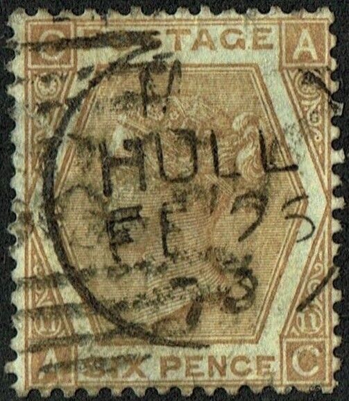 GB QUEEN VICTORIA 1872, 6d PALE BUFF,  Pl.11, SG 123, Mi.38b,  C-A/A-C, ERROR, USED