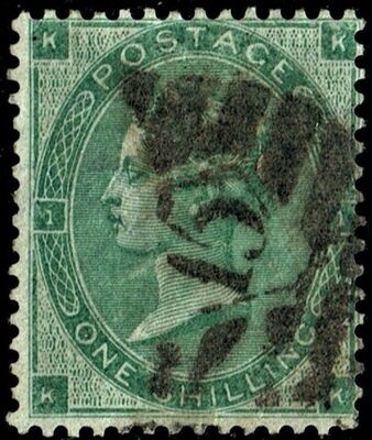 GB QUEEN VICTORIA 1862, 1s DEEP GREEN Pl.1, ERROR, SG 89, Mi.22b, K-K/K-K, USED