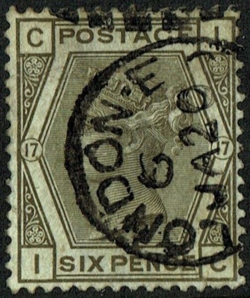 GB QUEEN VICTORIA 1878, 6d GREY, Pl.17, SG 161, Mi.63, C-I/I-C, USED