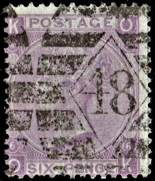 GB QUEEN VICTORIA 1868, 6d BRT VIOLET, Pl.6, SG 107, Mi.29d, K-O/O-K, WITH HYPHEN, USED