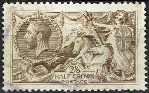 GB KING GEORGE V 1918/19, SEAHORSE 2s6d OLIVE-BROWN SG413a, Type A,  USED