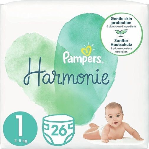 PAMPERS HARMONIE SIZE 1, 26 NAPPIES, 2-5kg Essential Pack