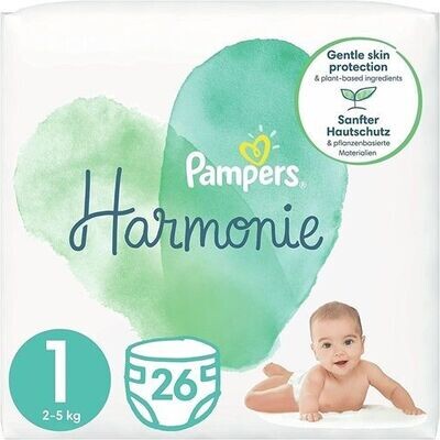 PAMPERS HARMONIE SIZE 1, 26 NAPPIES, 2-5kg Essential Pack