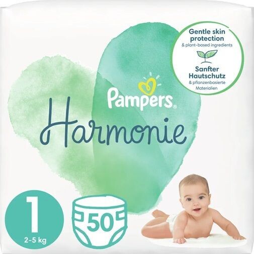 PAMPERS HARMONIE SIZE 1, 50 NAPPIES, 2-5kg Essential Pack