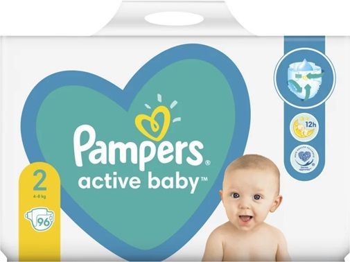 PAMPERS ACTIVE BABY SIZE 2 x96/Pack, 4-8kg CARRY PACK