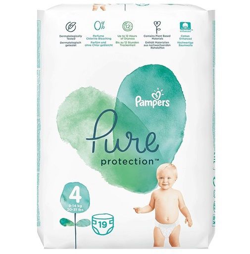 PAMPERS PURE PROTECTION SIZE 4 x19/Pack, 9-14kg ESSENTIAL PACK