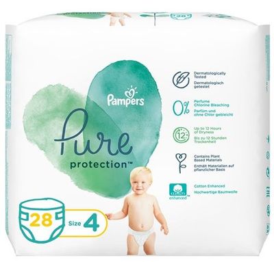 PAMPERS PURE PROTECTION SIZE 4 x28/Pack, 9-14kg ESSENTIAL PACK