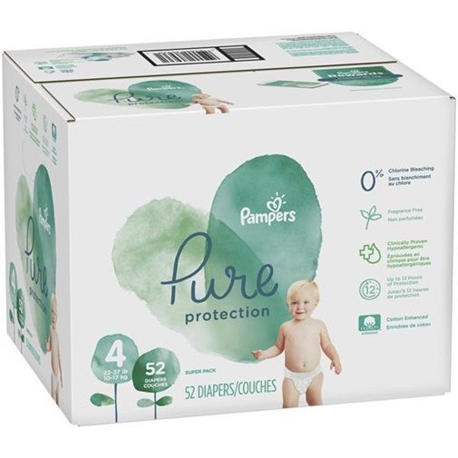 PAMPERS PURE PROTECTION SIZE 4 x52/Pack, 9-14kg DIAPERS/COUCHES
