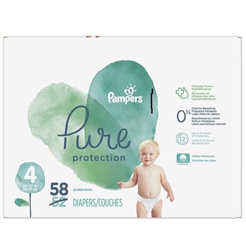 PAMPERS PURE PROTECTION SIZE 4 x58/Pack, 9-14kg DIAPERS/COUCHES