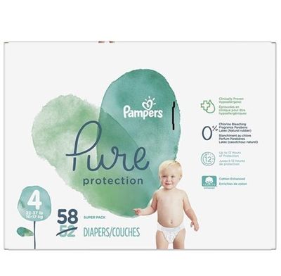 PAMPERS PURE PROTECTION SIZE 4 x58/Pack, 9-14kg DIAPERS/COUCHES