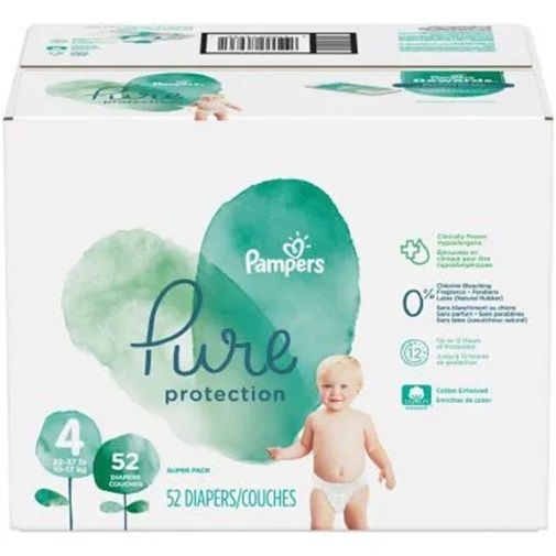 PAMPERS PURE PROTECTION SIZE 4 x52/Pack, 9-14kg DIAPERS/COUCHES