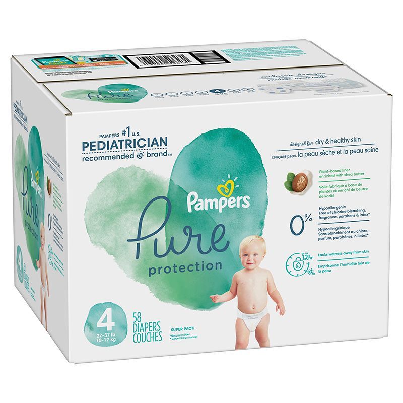 PAMPERS PURE PROTECTION SIZE 4 x58/Pack, 9-14kg DIAPERS/COUCHES
