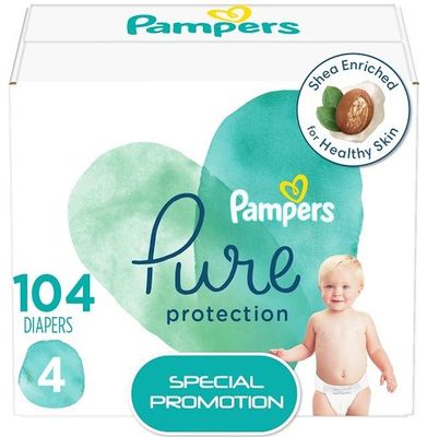 PAMPERS PURE PROTECTION SIZE 4 x104/Pack, 9-14kg DIAPERS/COUCHES