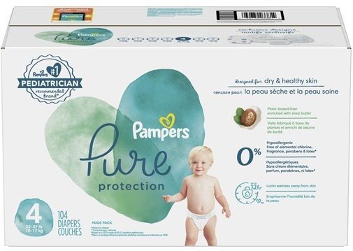 PAMPERS PURE PROTECTION SIZE 4 x104/Pack, 9-14kg DIAPERS/COUCHES