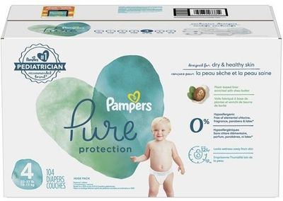 PAMPERS PURE PROTECTION SIZE 4 x104/Pack, 9-14kg DIAPERS/COUCHES