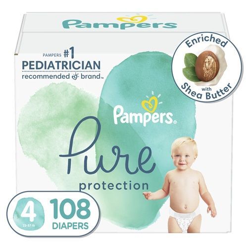 PAMPERS PURE PROTECTION SIZE 4 x108/Pack, 9-14kg DIAPERS/COUCHES